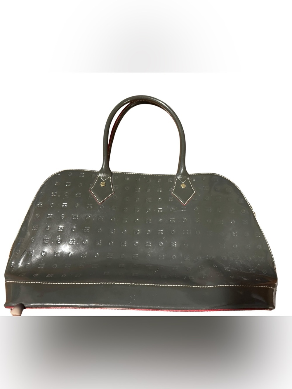 Arcadia Genuine Patent Leather Dome Satchel – Dark Green, Made in Italy